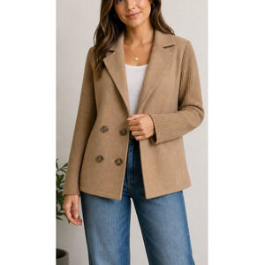 Splendid Collection Wool Blend Jacket Womens M Camel Knit Sleeve Double Breasted